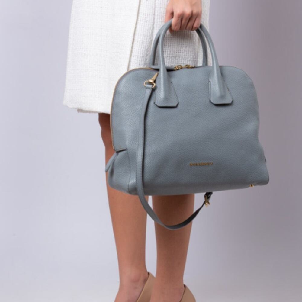 BURBERRY Greenwood Bowling Bag Grey Pebbled Leather with Plaid Lining Crossbody - Picture 11 of 11